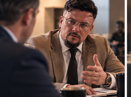 Aidan McNamara working a sales conversation with a client